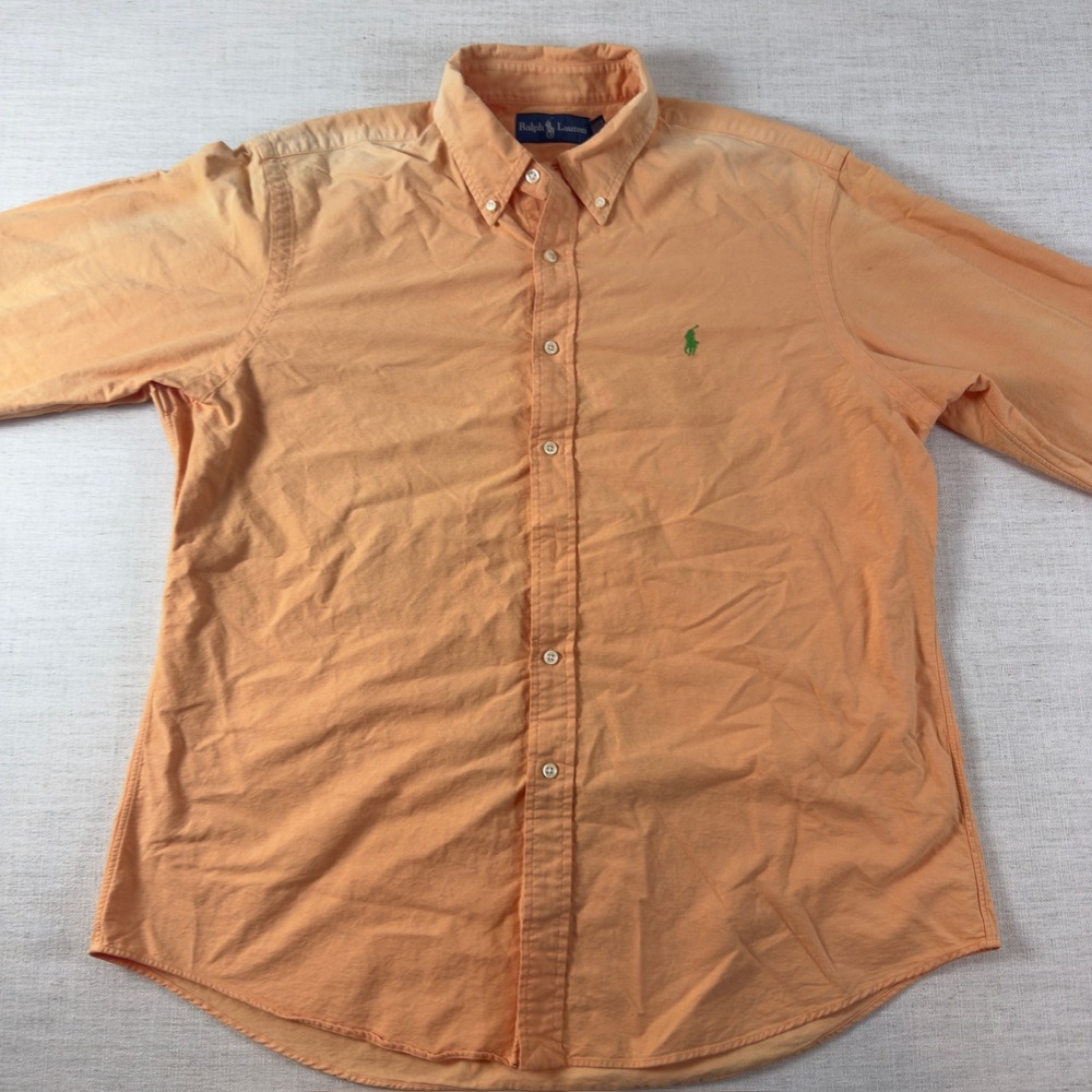 Polo Ralph Lauren Oxford Shirt Mens XL Orange Cotton Button Down Green Pony